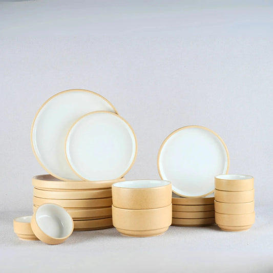 20 Piece Ceramic Dinner Set | Premium Beige & White Porcelain BlackCarrot