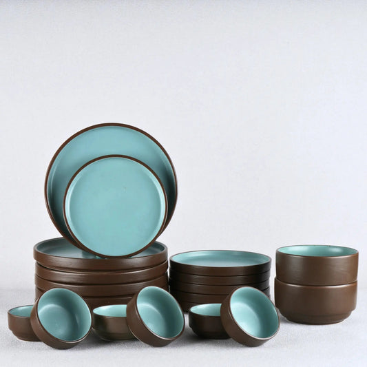 20 Piece Ceramic Dinner Set | Premium Brown and Turquoise BlackCarrot