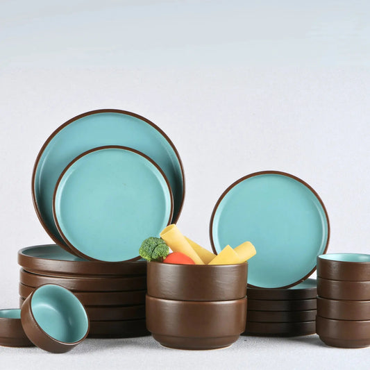 20 Piece Ceramic Dinner Set | Premium Brown and Turquoise BlackCarrot