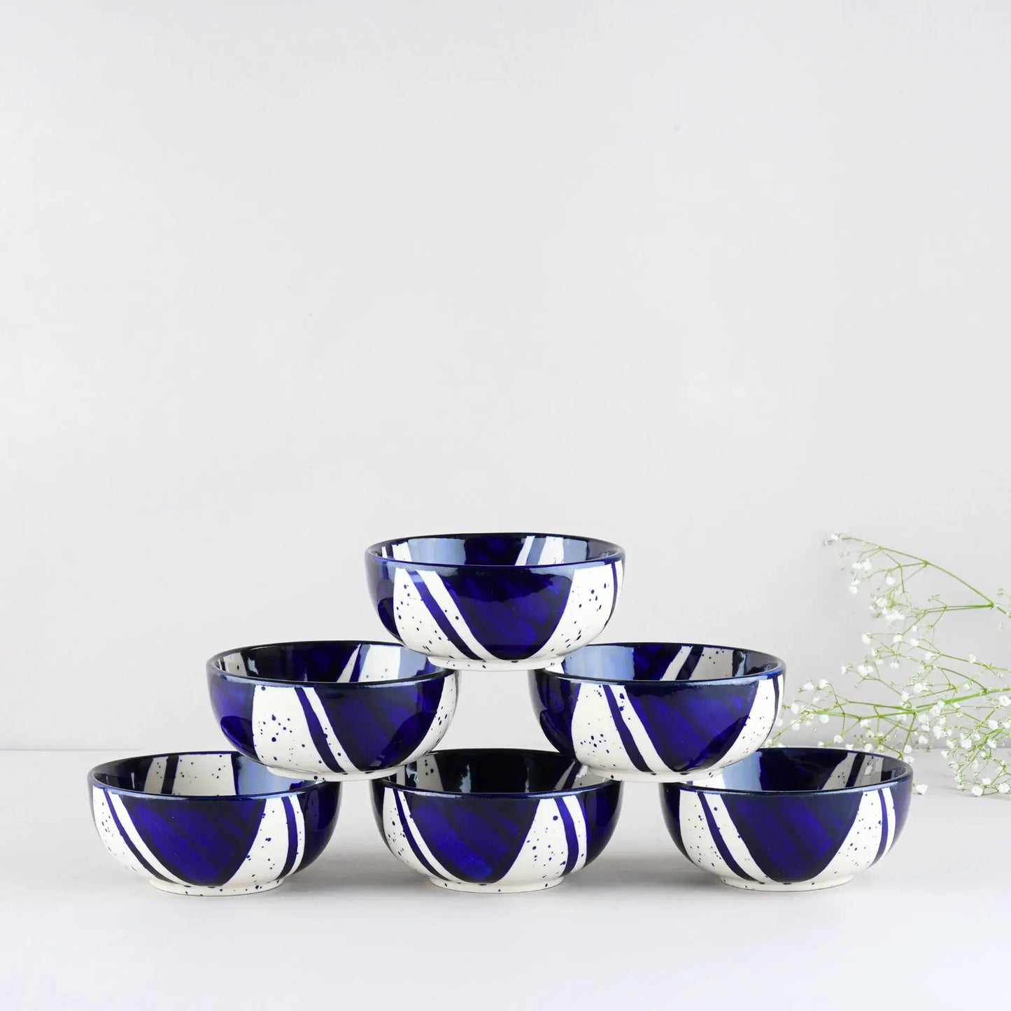 21 Piece Ceramic Dinner Set | Premium Blue Splash Stoneware BlackCarrot