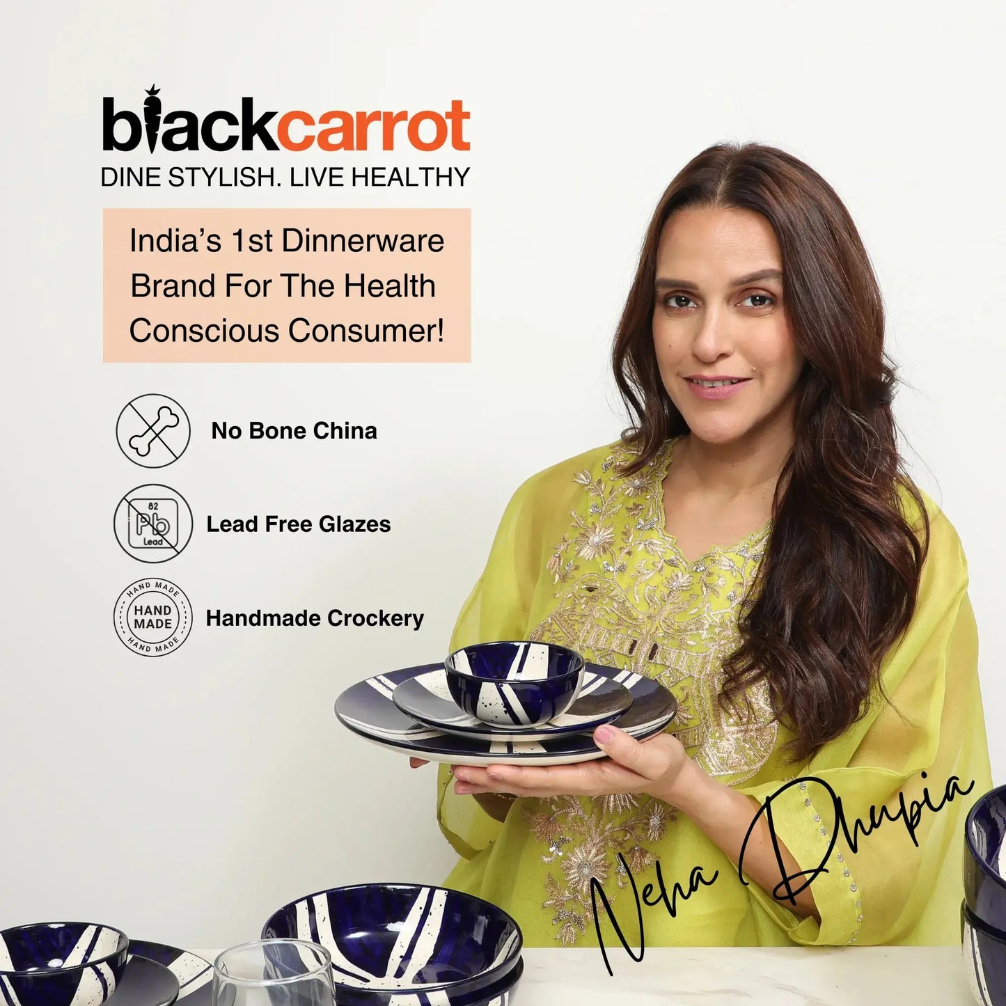 21 Piece Ceramic Dinner Set | Premium Blue Splash Stoneware BlackCarrot