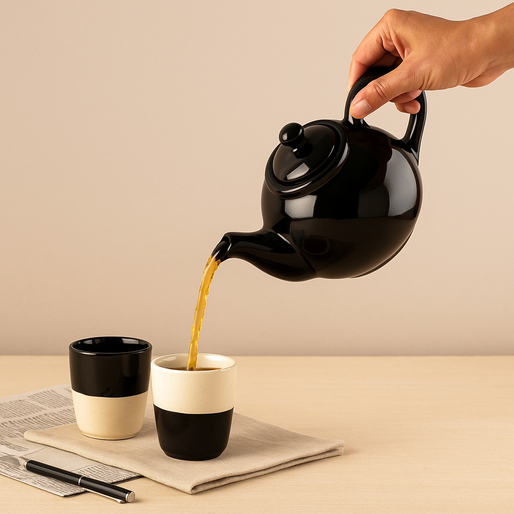 Ceramic Black and White Cup (Kulhad) Set of 6 | Glossy Finish BlackCarrot