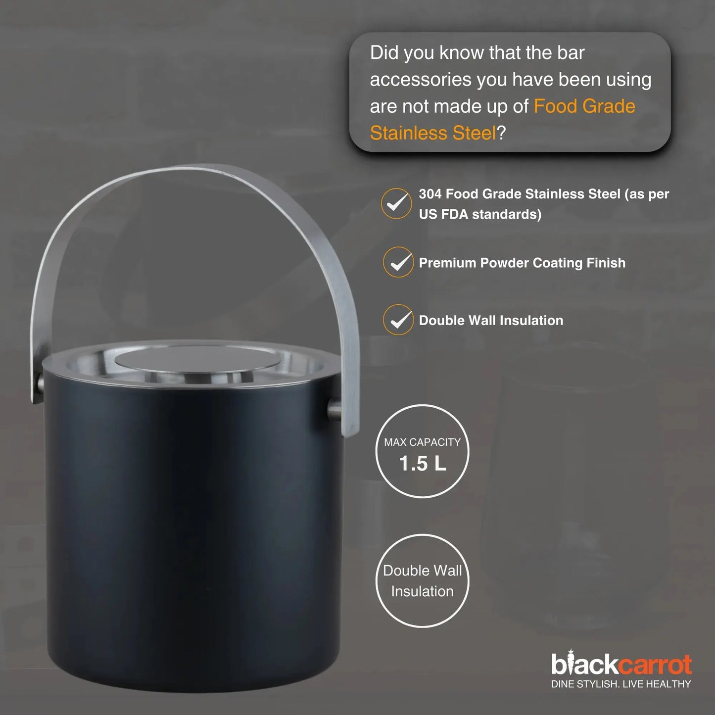 304 Grade Stainless Steel Black Ice Bucket BlackCarrot