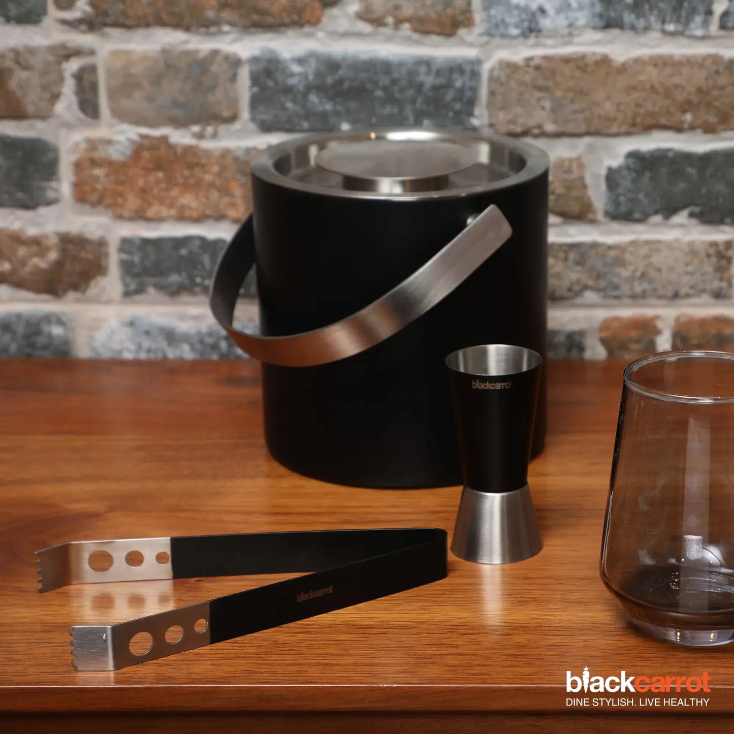 304 Grade Stainless Steel Black Ice Bucket with Tong BlackCarrot
