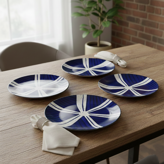 BlackCarrot Ceramic Dinner Set Blue Splash Set of 12 Pieces Stoneware Crockery for Dining Table BlackCarrot