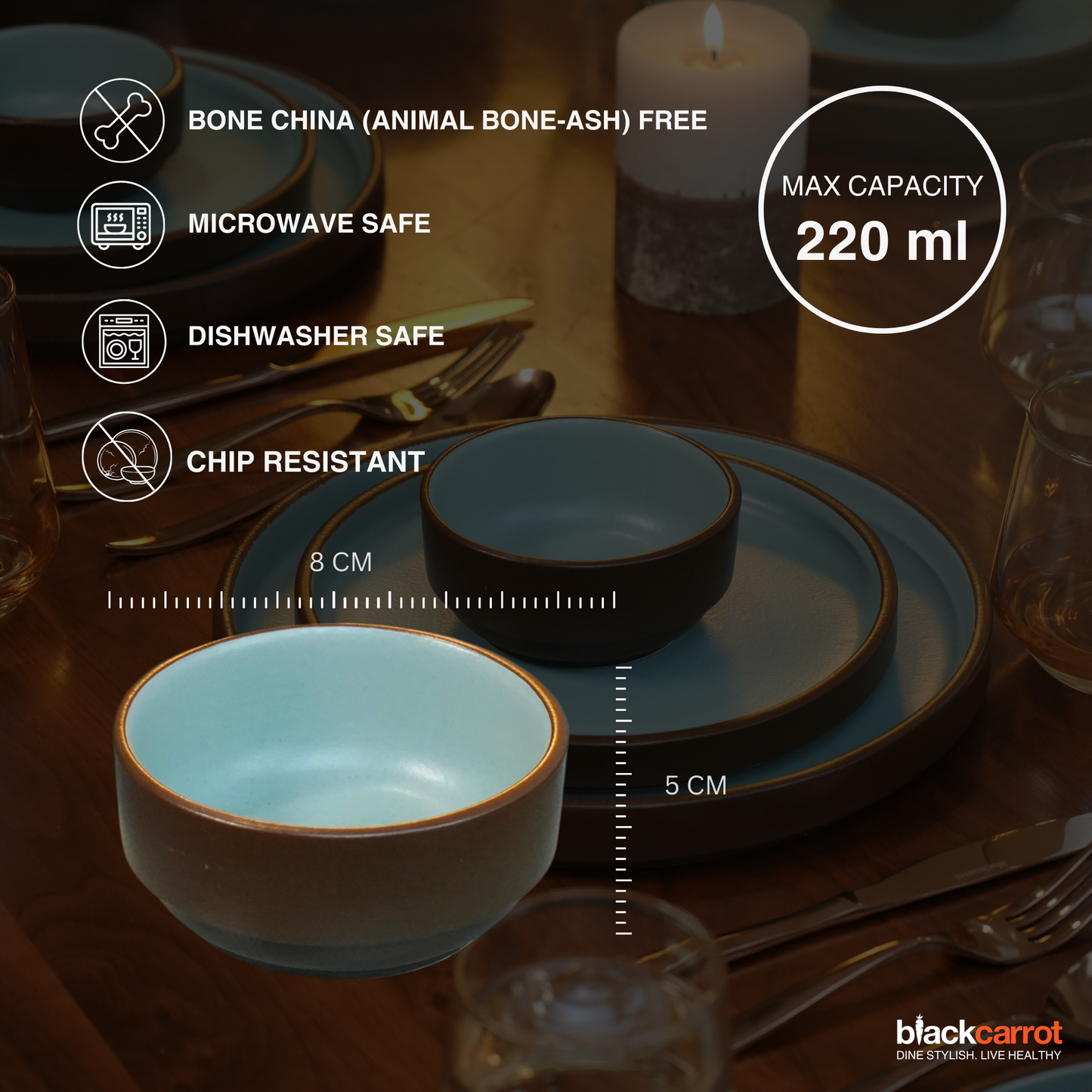 BlackCarrot Ceramic Dinner Set Brown and Blue 12 Piece Stoneware Crockery Set BlackCarrot