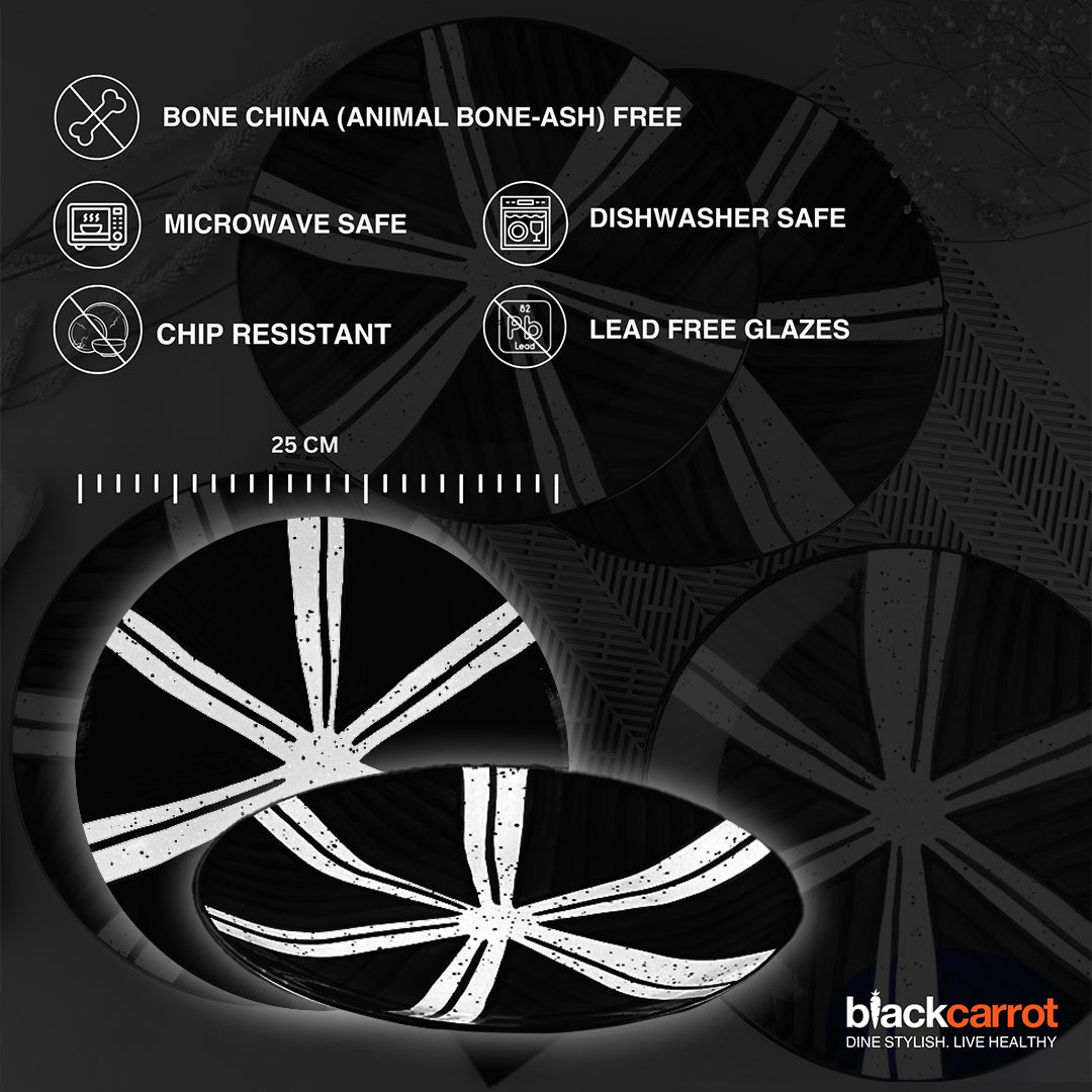 BlackCarrot Ceramic Dinner Set, Splash Set of 12 Pieces | Stoneware Series | Crockery Set for Dining Table | Dining Sets Crockery Items | Glossy Finish | Premium Ceramic (Black & White) Dinner Set BlackCarrot