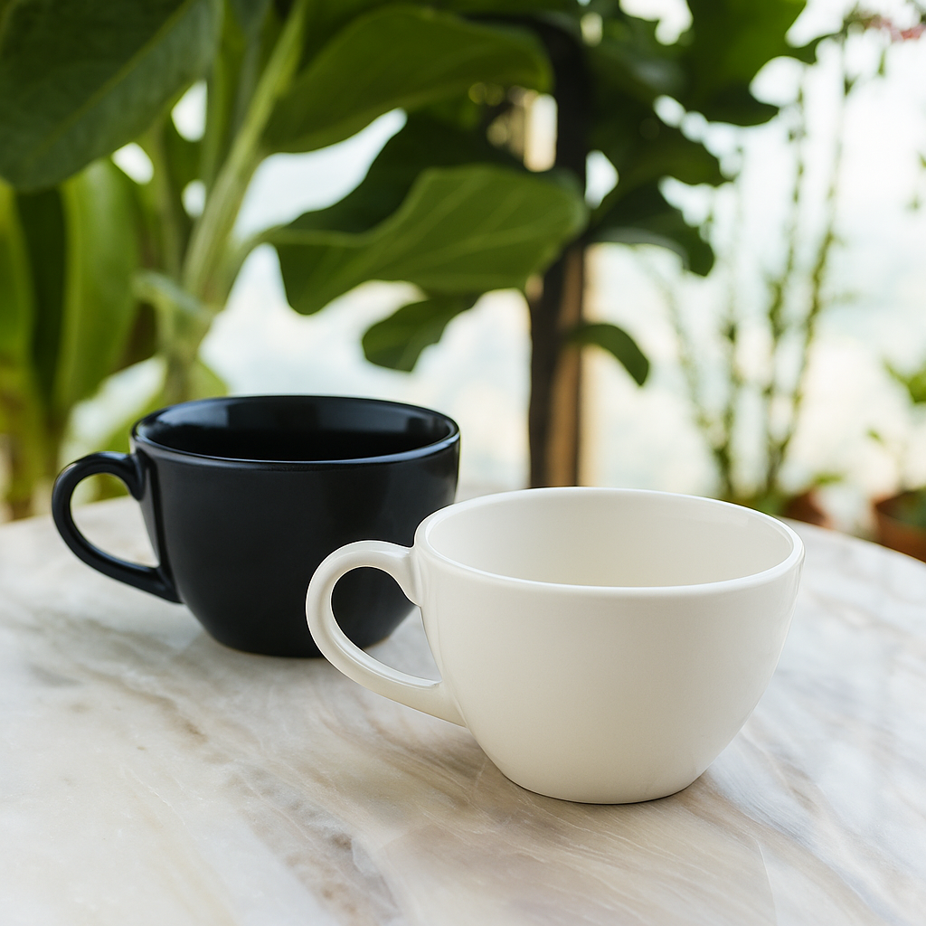 BlackCarrot's Premium Porcelain White & Black Coffee Mug Set of 2