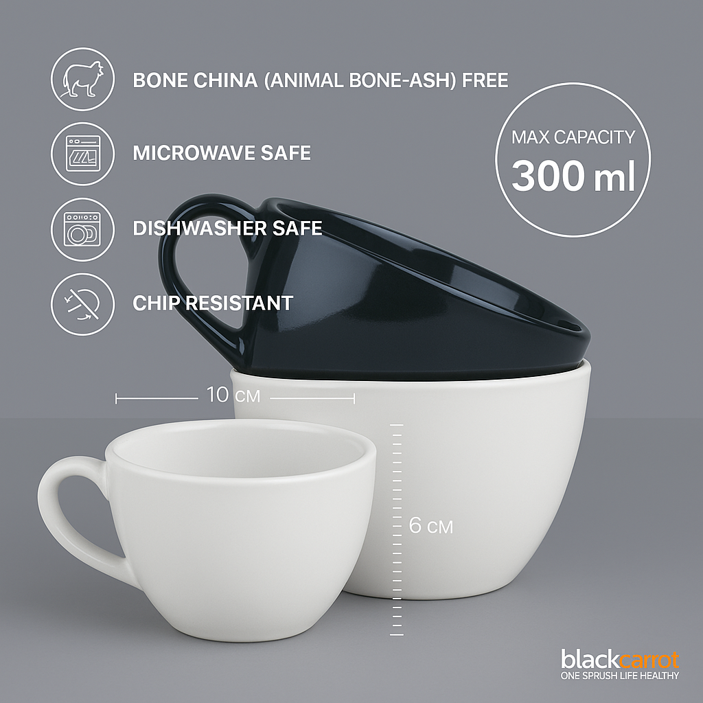 BlackCarrot's Premium Porcelain White & Black Coffee Mug Set of 2