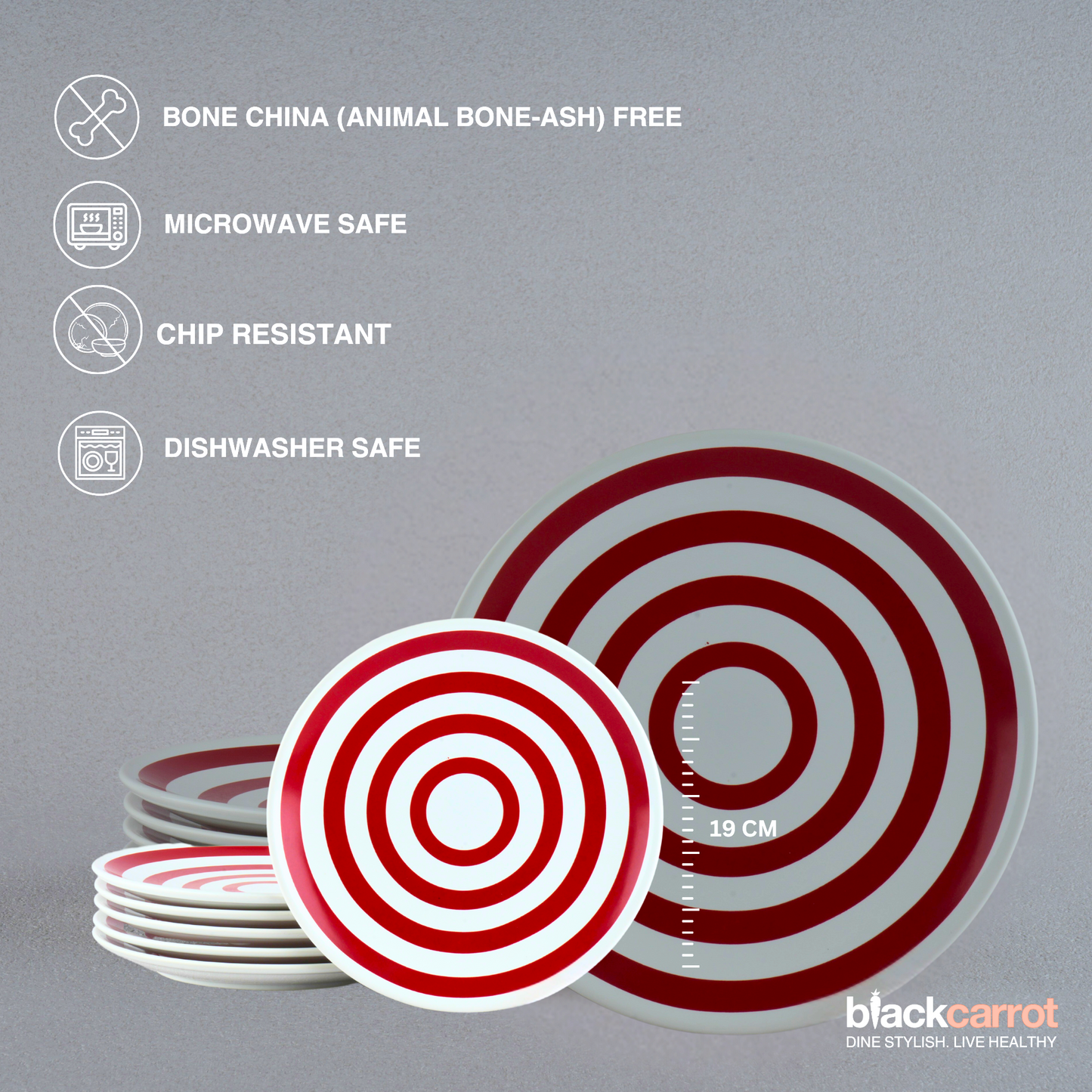 BlackCarrot's Porcelain Premium Red Quarter Plates (Set of 6) BlackCarrot