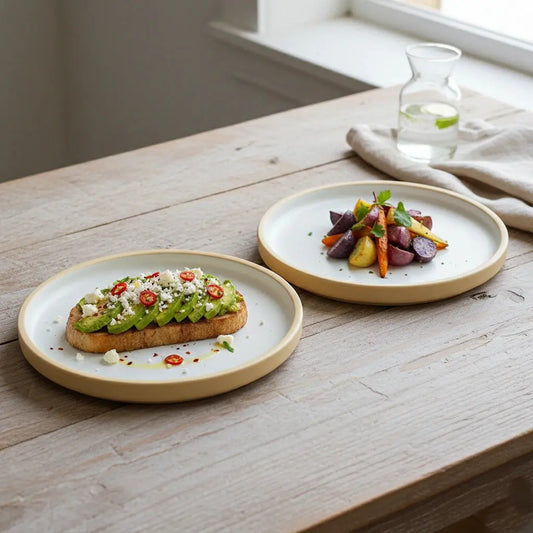 Black Carrot Beige & White Ceramic Dinner Plates Set of 6 BlackCarrot