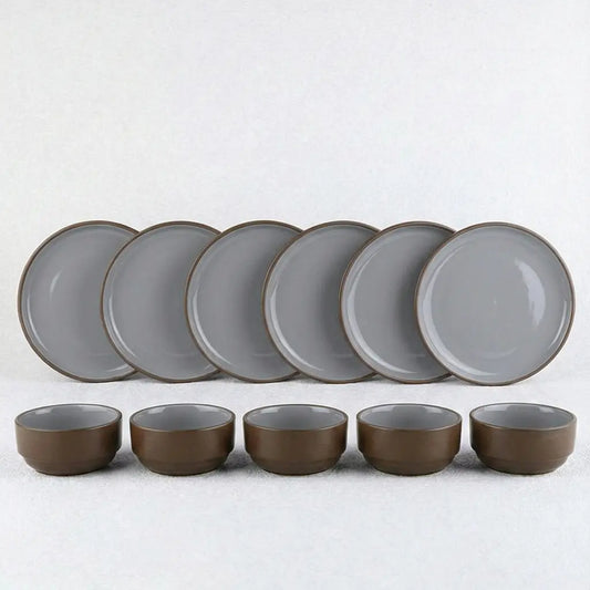 Black Carrot Brown Dinner Set 12 Pieces, Bone China Free Stoneware BlackCarrot