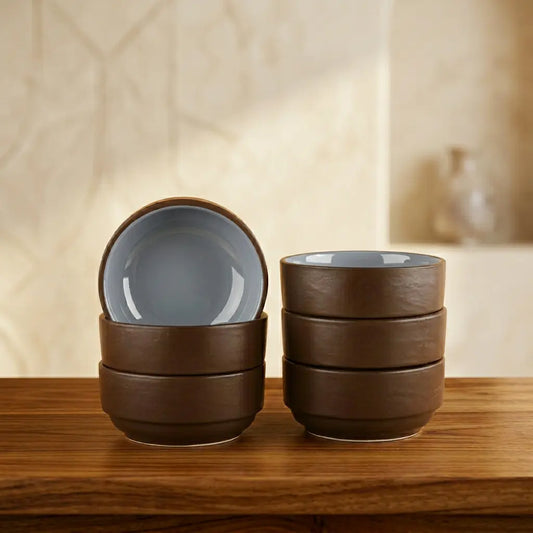 Black Carrot Brown Katori Bowls Set of 6, Bone China Free Stoneware BlackCarrot