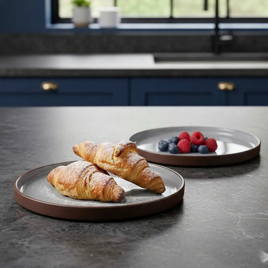 Black Carrot Brown Quarter Plates Set of 6, Bone China Free Stoneware BlackCarrot