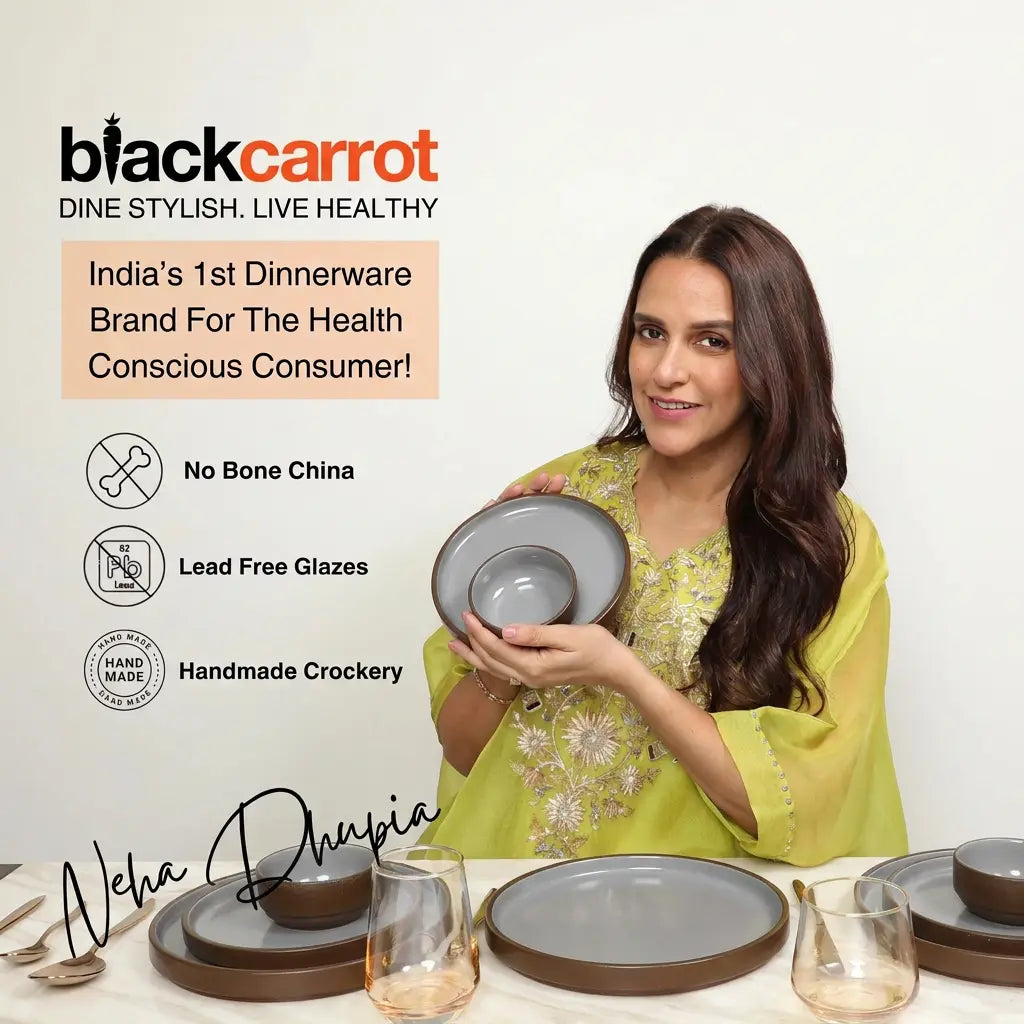 Black Carrot Brown Quarter Plates Set of 6, Bone China Free Stoneware BlackCarrot