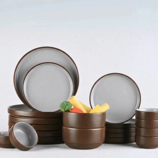 Black Carrot Brown Stoneware Dinner Set 20 Pieces, Bone China Free Ceramic BlackCarrot