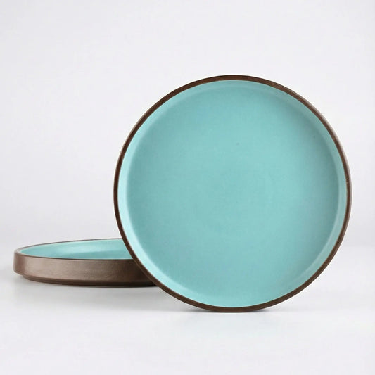 Black Carrot Brown & Blue Ceramic Dinner Plates Set of 6 BlackCarrot