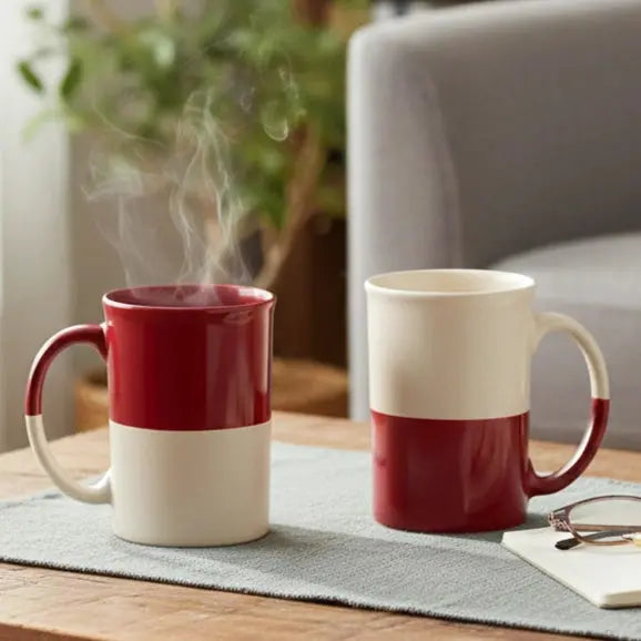 Black Carrot Ceramic Coffee Mugs, Tall Mug Set of 2, Red & White, 300ml Glossy Finish BlackCarrot