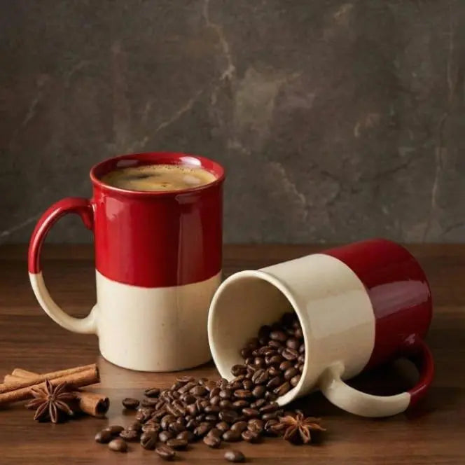 Black Carrot Ceramic Coffee Mugs, Tall Mug Set of 2, Red & White, 300ml Glossy Finish BlackCarrot
