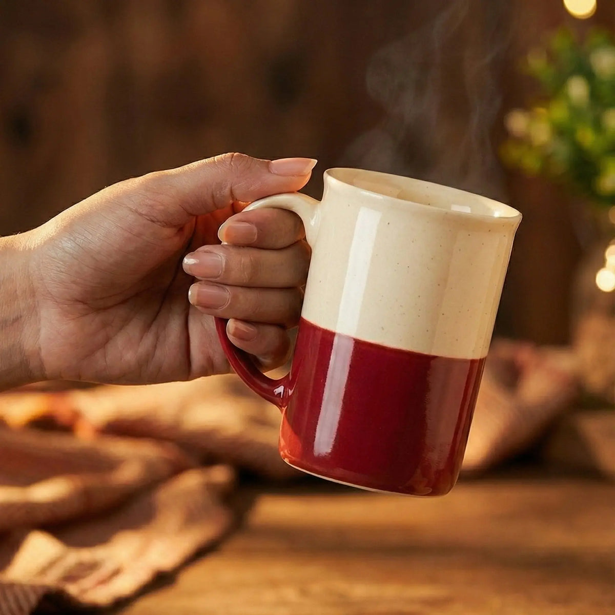 Black Carrot Ceramic Coffee Mugs, Tall Mug Set of 2, Red & White, 300ml Glossy Finish BlackCarrot