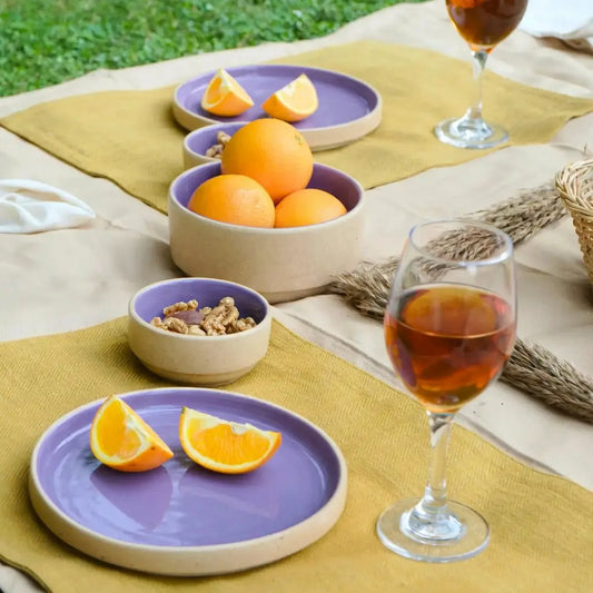 Black Carrot Ceramic Dinner Set 20 Pieces, Bone China Free Stoneware, Lavendar BlackCarrot