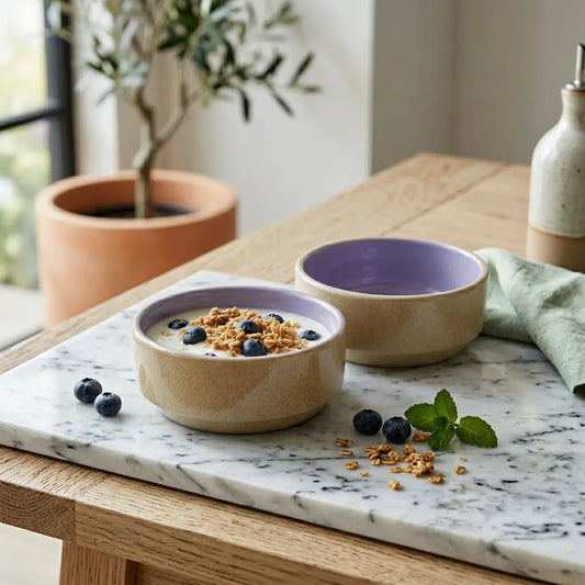 Black Carrot Lavendar Snack Bowls Set of 2, Bone China Free Stoneware BlackCarrot