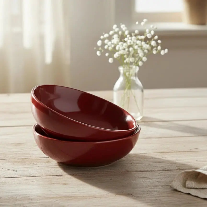 BlackCarrot Red Ceramic Snack Bowls, Set of 2