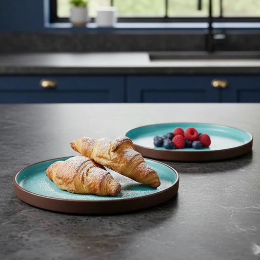 Black Carrot's Stoneware Premium Brown & Blue Quarter Plates Set of 6 BlackCarrot