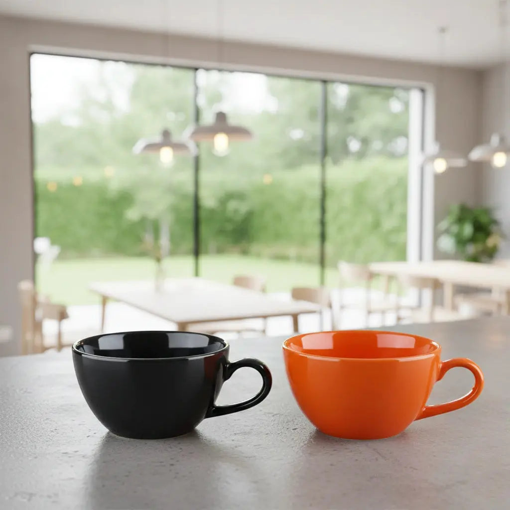 BlackCarrot Ceramic Coffee Mugs, Set of 2, Black & Orange, 300ml BlackCarrot