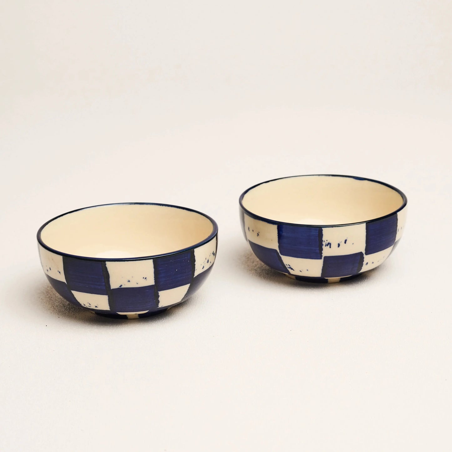 BlackCarrot Premium Handcrafted Stoneware Blue Check Small Bowls Set Of 2 BlackCarrot