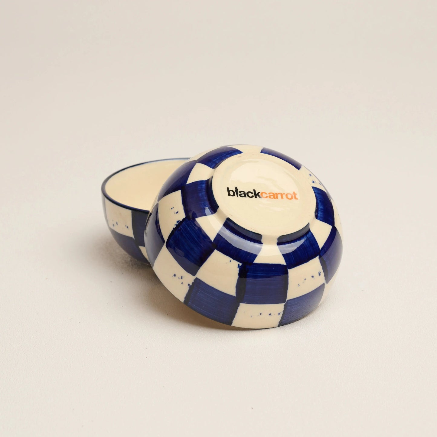 BlackCarrot Premium Handcrafted Stoneware Blue Check Small Bowls Set Of 2 BlackCarrot
