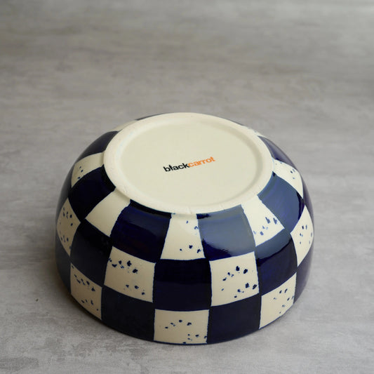 BlackCarrot Premium Stoneware Blue Check Serving Bowl – Bold Contemporary Design BlackCarrot