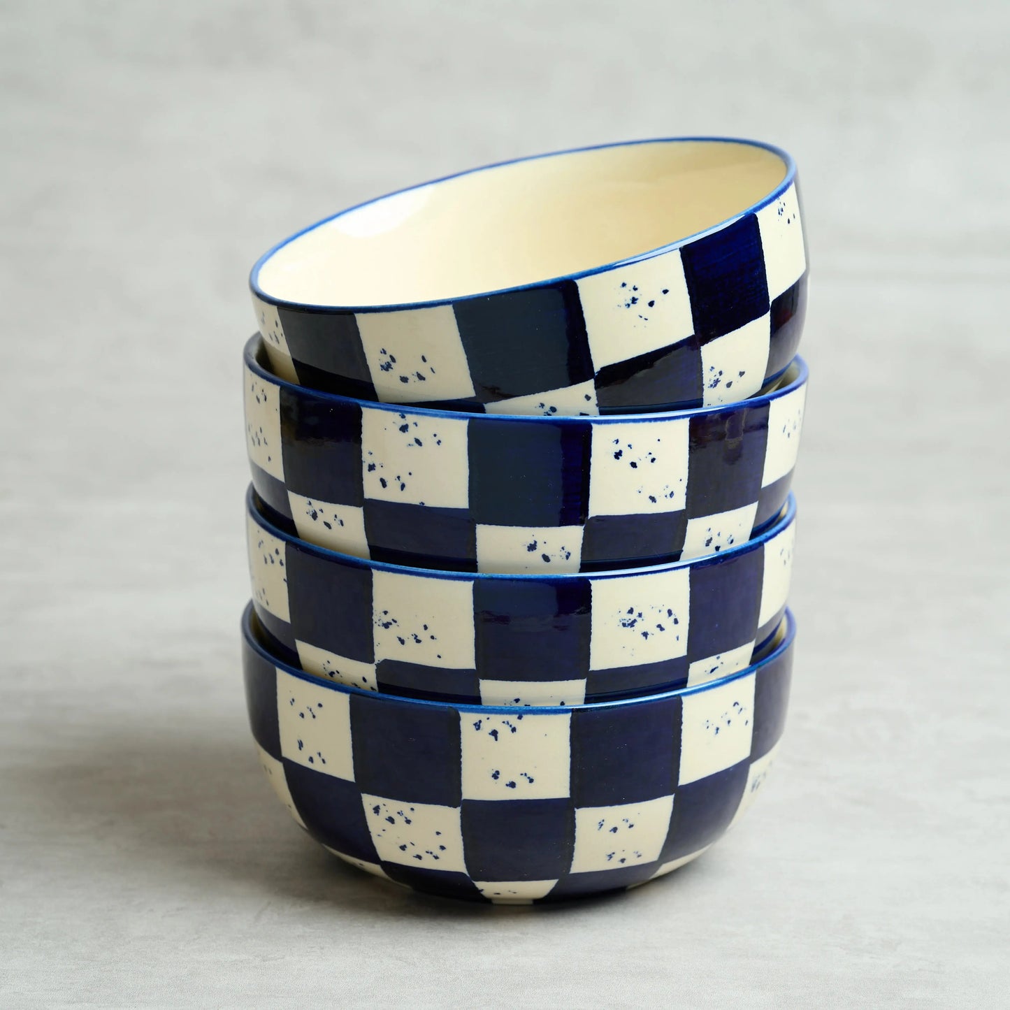 BlackCarrot Premium Stoneware Blue Check Serving Bowl – Bold Contemporary Design BlackCarrot