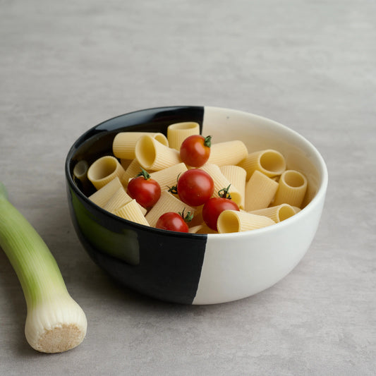 BlackCarrot Premium Stoneware Fifty Fifty Serving Bowl – Elegant Dual-Tone Design BlackCarrot