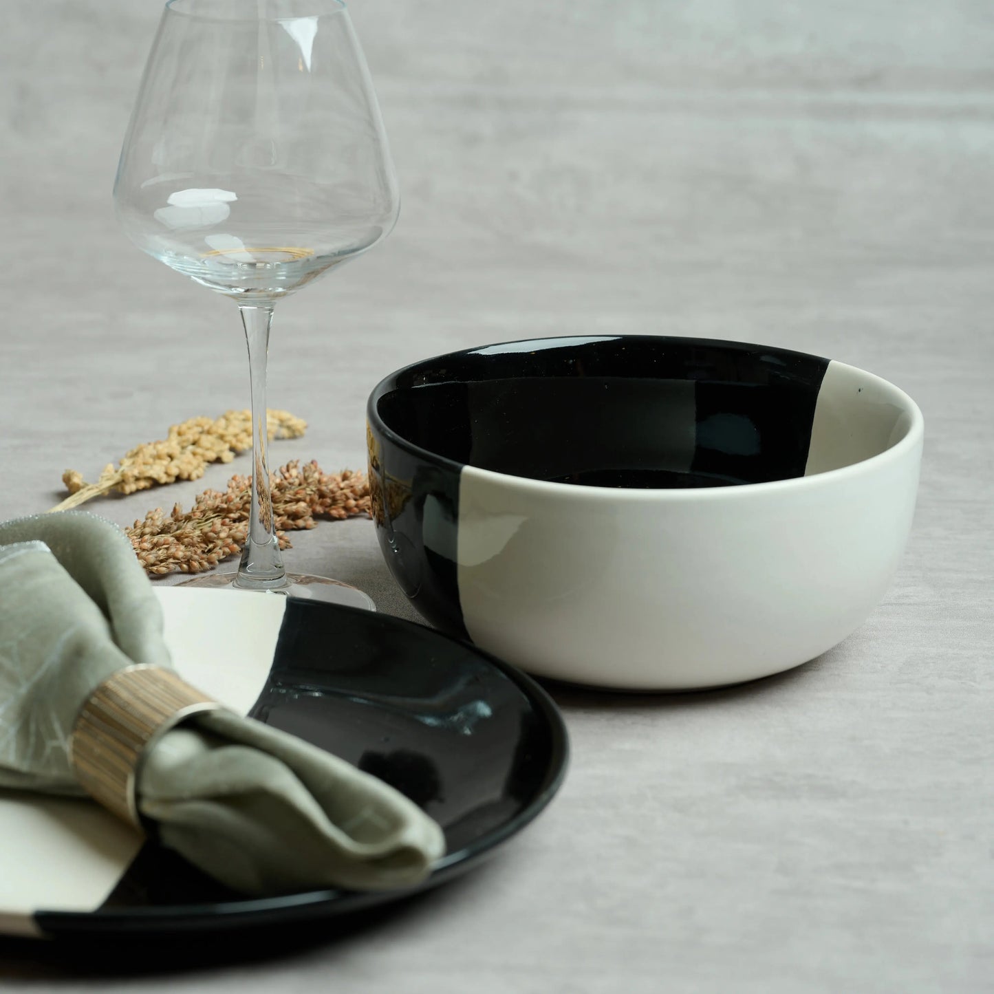 BlackCarrot Premium Stoneware Fifty Fifty Serving Bowl – Elegant Dual-Tone Design BlackCarrot