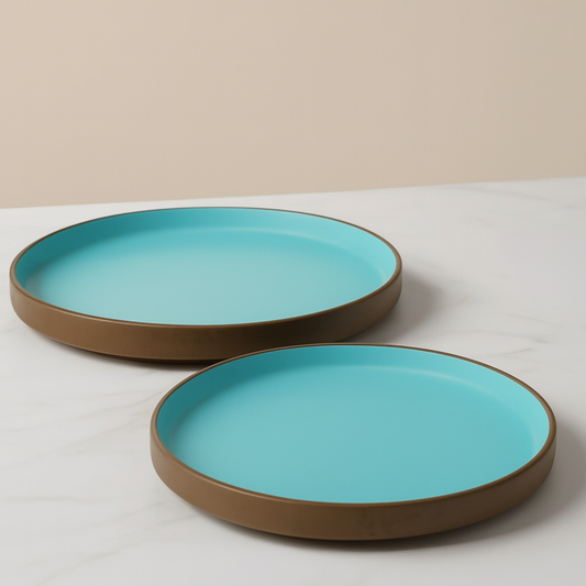 Black Carrot's Brown & Blue Ceramic Dinner Plates (Set of 6) BlackCarrot