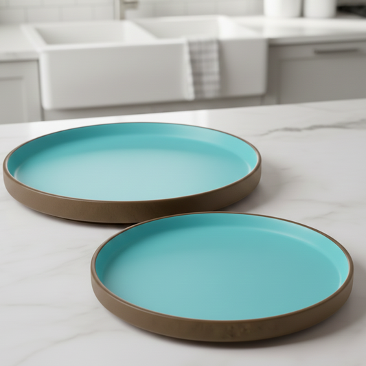 Black Carrot's Stoneware Premium Brown & Blue Quarter Plates (Set of 6) BlackCarrot