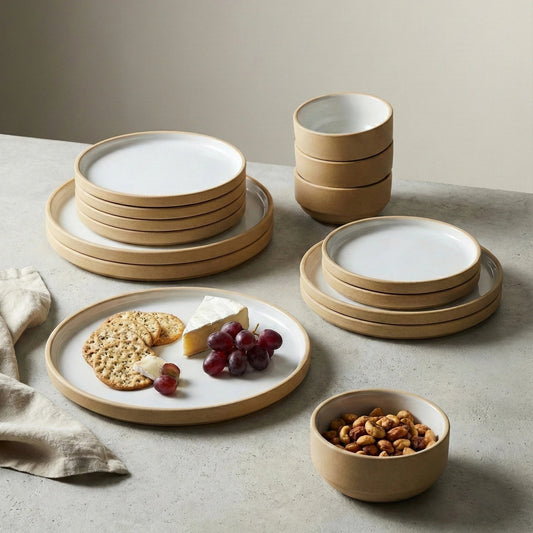 20 Piece Ceramic Dinner Set | Premium Beige & White Stoneware BlackCarrot
