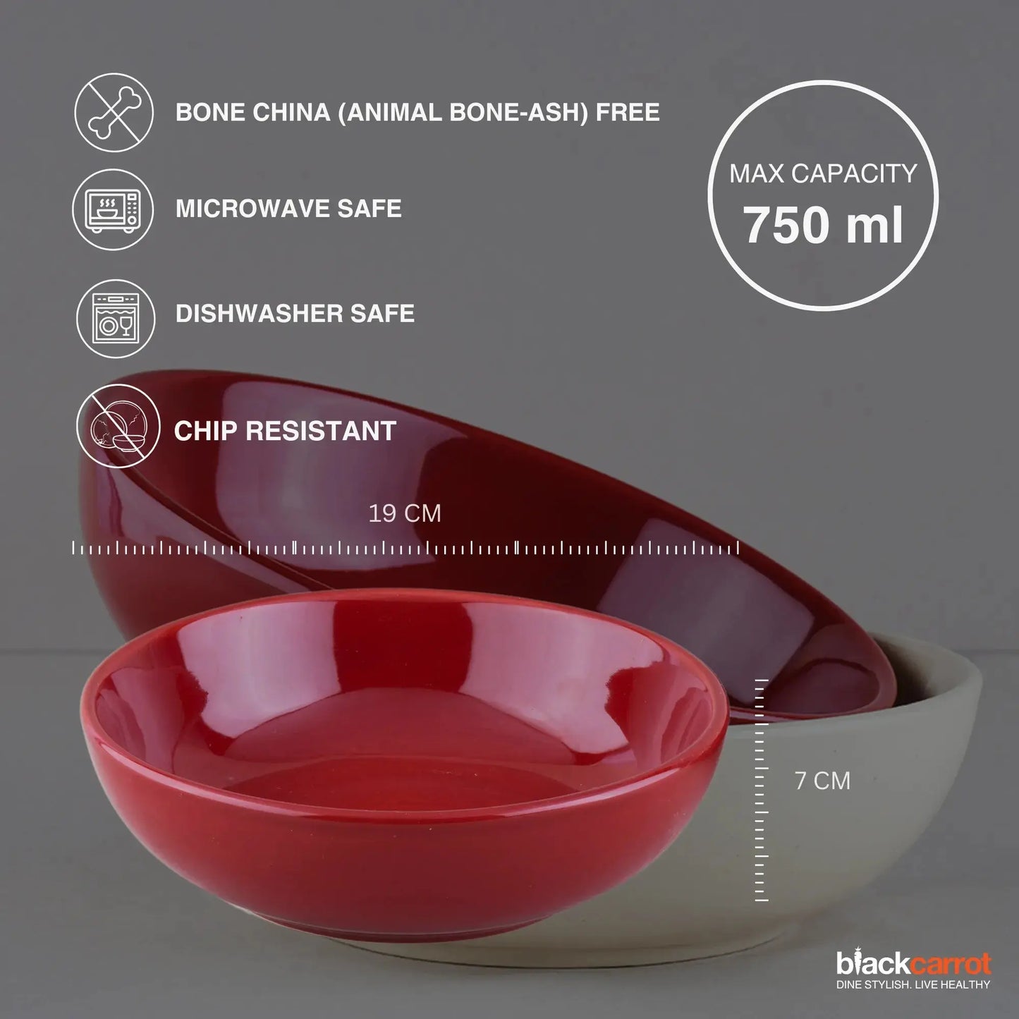 Premium Red & White Ceramic Snack Bowl Set of 2 BlackCarrot