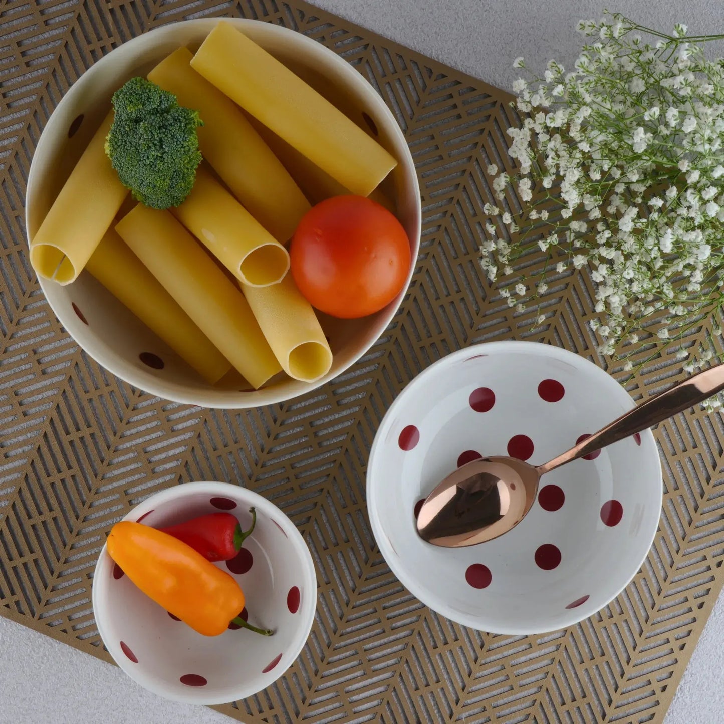 Premium White Polka Ceramic Snack Bowl Set of 2 BlackCarrot
