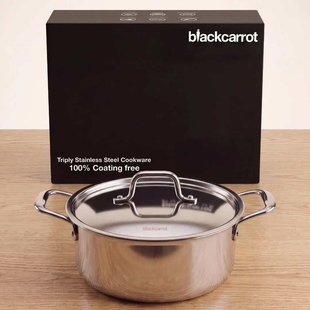 BlackCarrot Triply Stainless Steel Casserole (3 L) - Premium Cookware - BlackCarrot