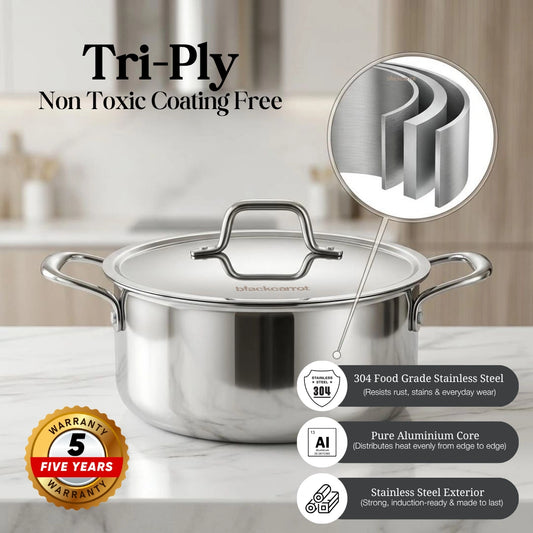 BlackCarrot Triply Stainless Steel Casserole (3 L) - Premium Cookware