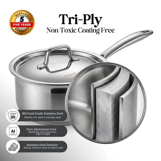 BlackCarrot TriPly Sauce Pan (1.5 L) with Stainless Steel Lid for Everyday Cooking