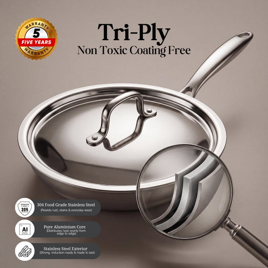 BlackCarrot Triply Stainless Steel Saute Pan (3 L) for Everyday Cooking