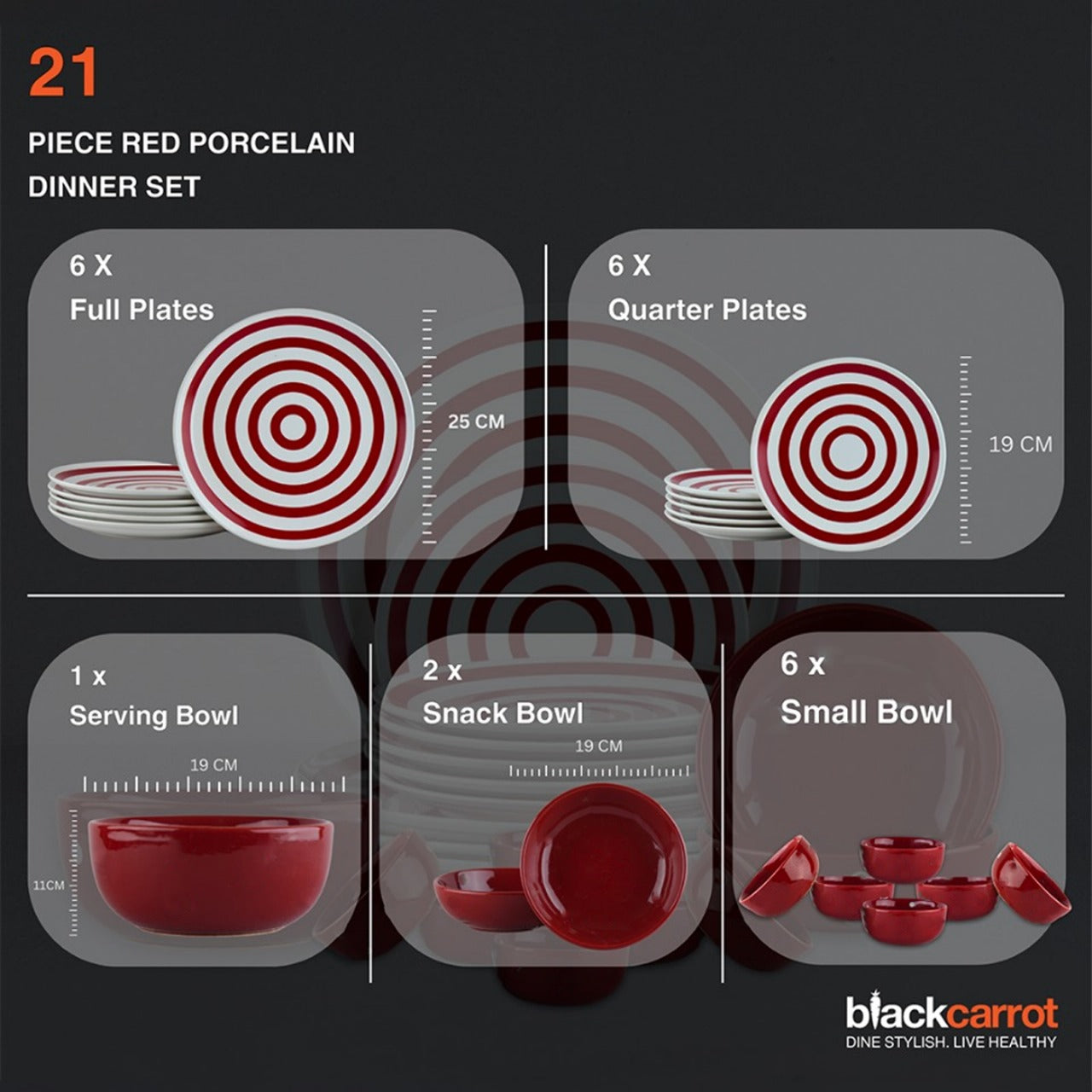 21 Piece Ceramic Dinner Set | Premium Red Stoneware BlackCarrot