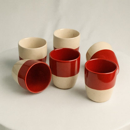 White & Red Stoneware Cup (Kulhad) Set of 6 BlackCarrot