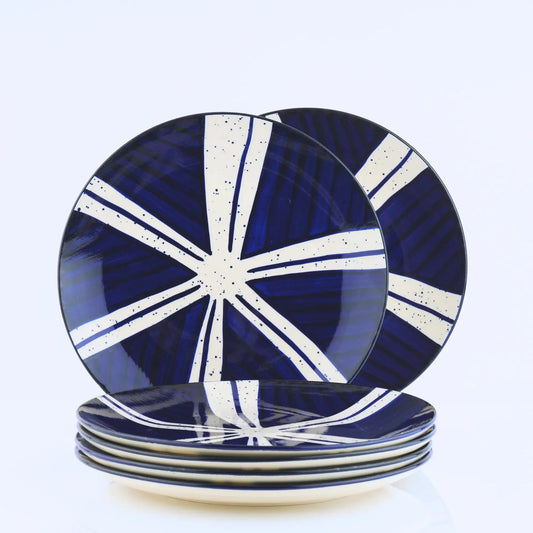 BlackCarrot's Stoneware Blue Splash Premium Dinner Plates (Set of 6) BlackCarrot