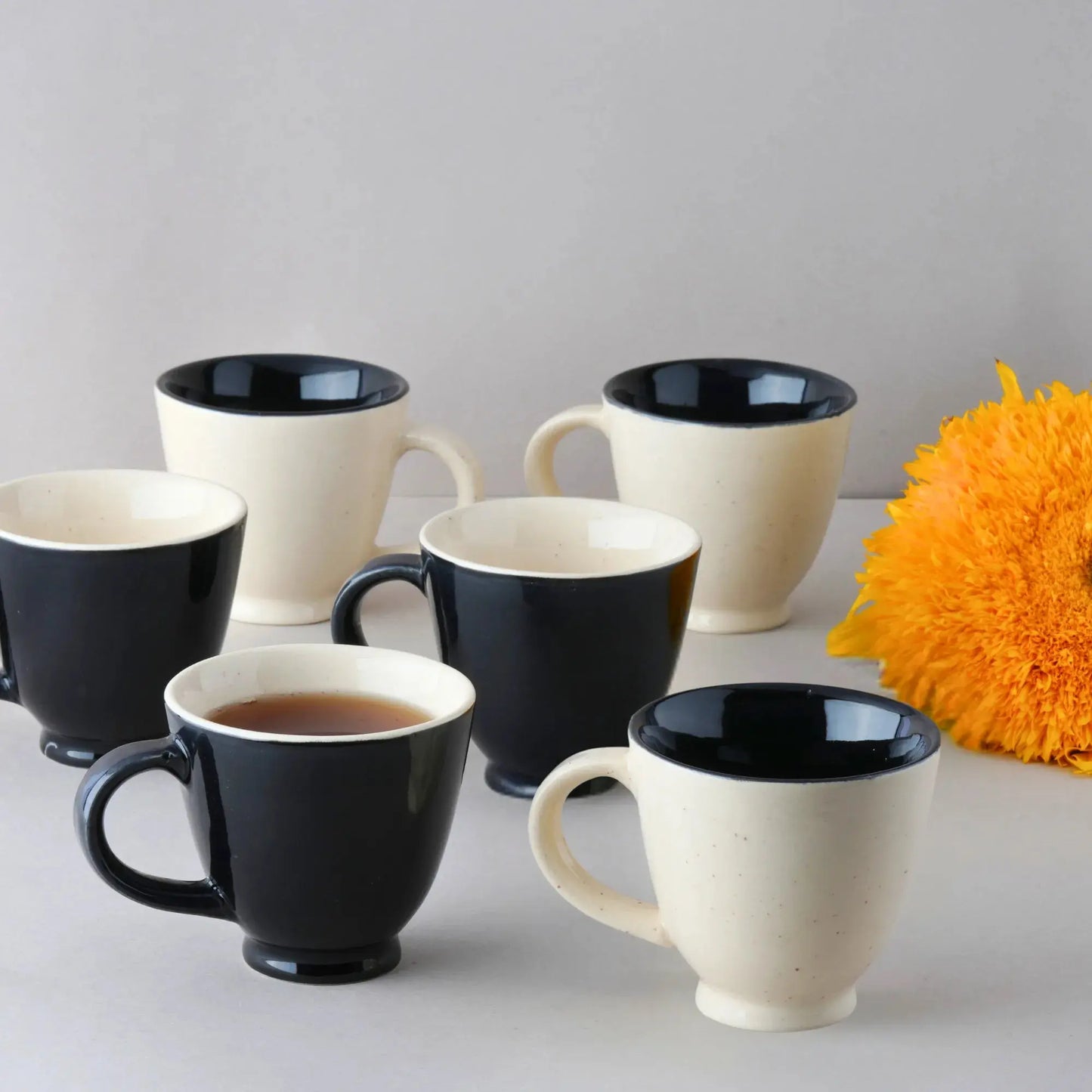 BlackCarrot Premium Black & White Ceramic Tea Cup Set of 6 BlackCarrot