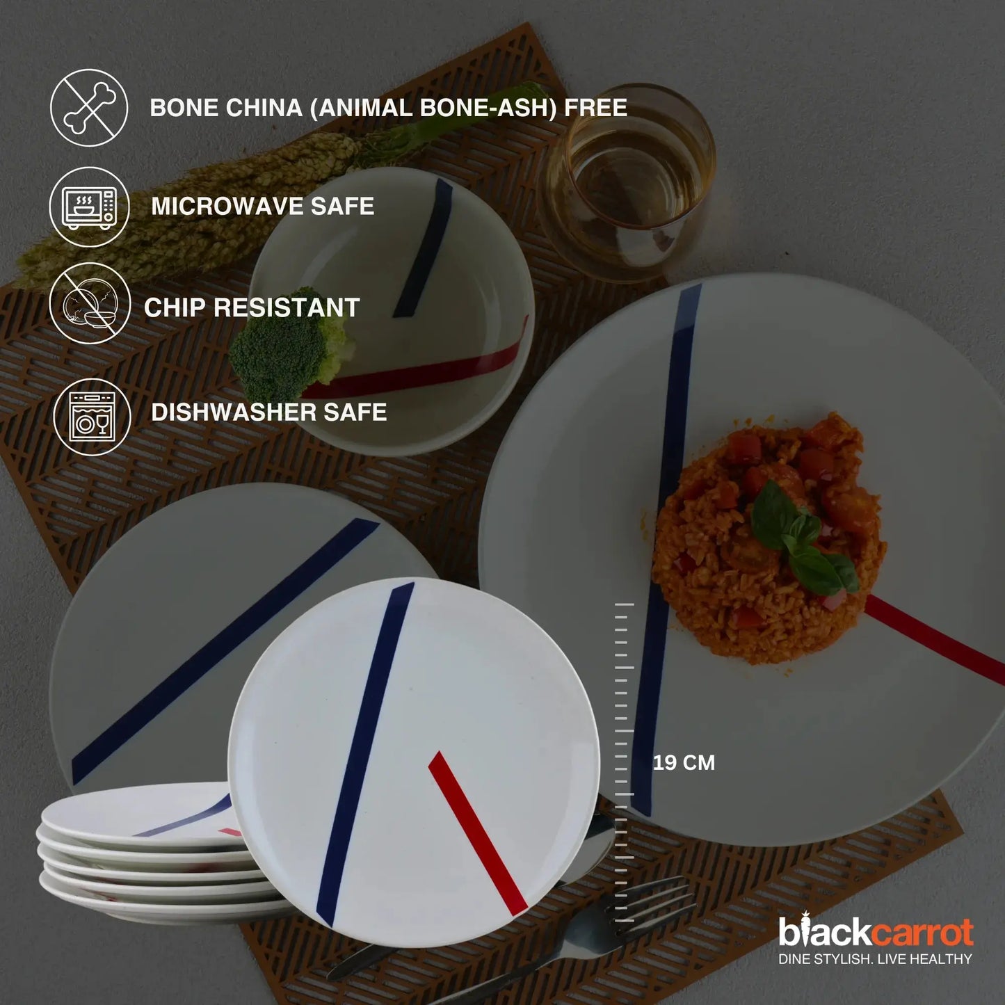 BlackCarrot's Porcelain Premium TAMO (White) Quarter Plates (Set of 6) BlackCarrot