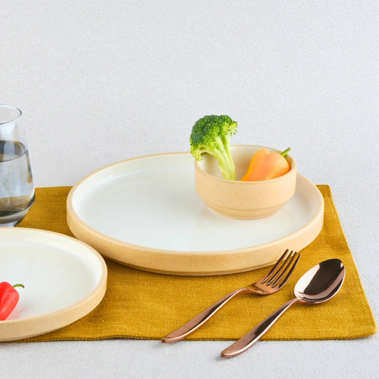 BlackCarrot's Stoneware Beige & White Premium Dinner Plates (Set of 6) BlackCarrot